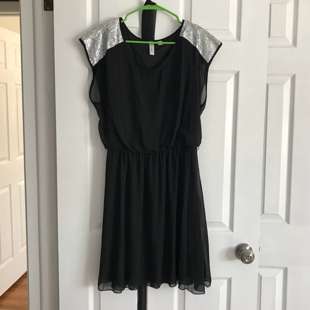 Sheer Black Dress w Sequin Shoulders